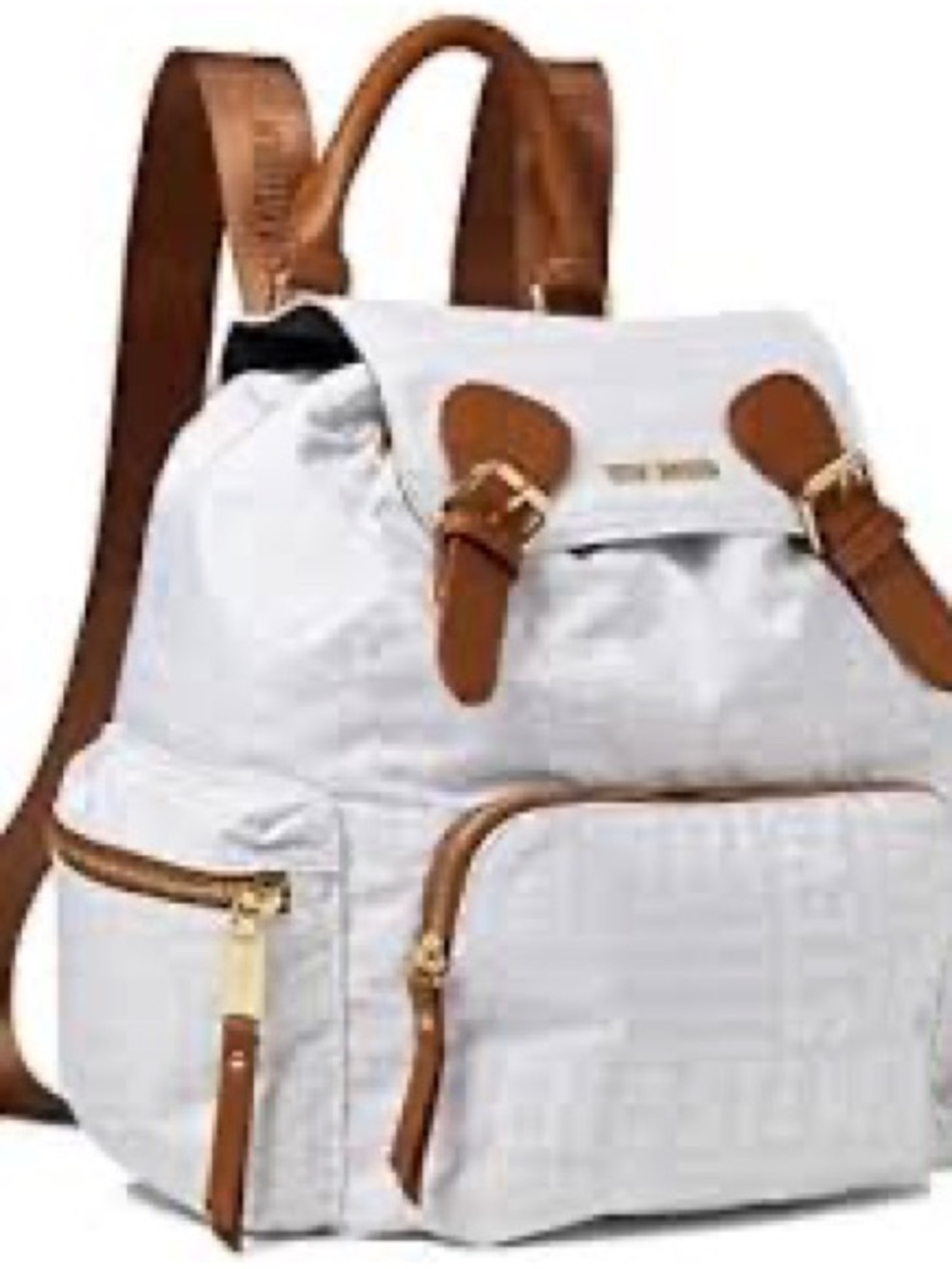 Steve Madden White and Tan Backpack with Gold Hardware
